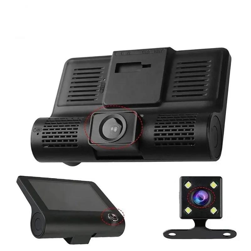 Otomatik Kayıt Dash Kamera Araba Dvr'ı 4 Inç Ekran Dash Kamera 3 Kameralar Lens Dikiz Kamera Ile Taşınabilir Video Kaydedici 